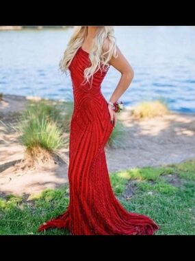 Glamorous Red Sequin One-Shoulder Prom Dress